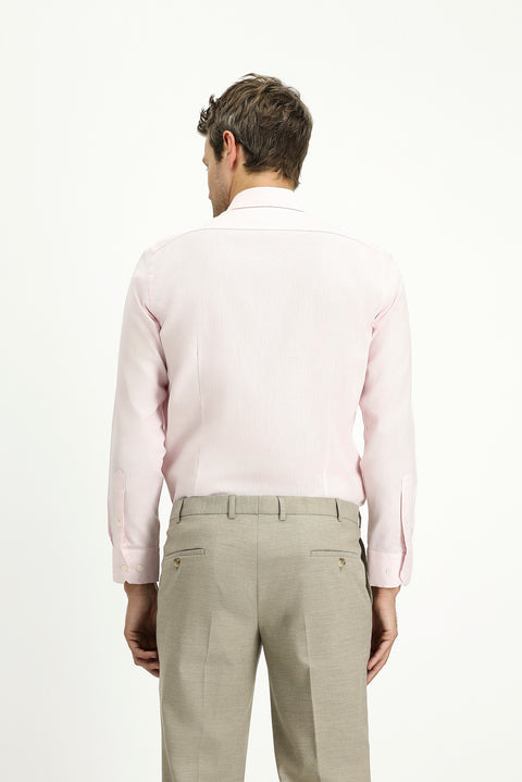 Pembe Uzun Kol Slim Fit Dar Kesim Desenli Pamuk Klasik Gömlek