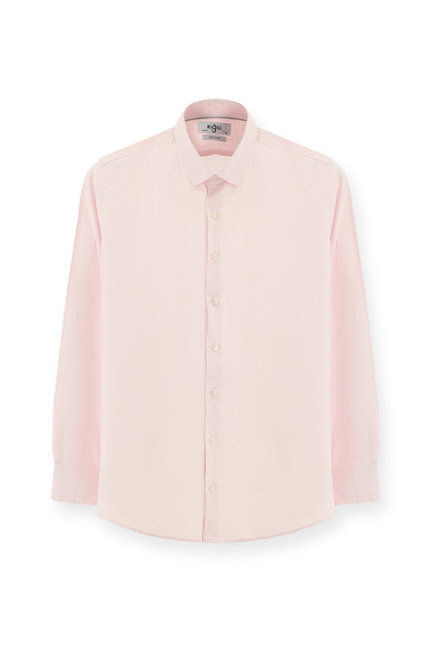 Pembe Uzun Kol Slim Fit Dar Kesim Desenli Pamuk Klasik Gömlek