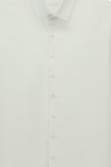  Beyaz Uzun Kol Slim Fit Dar Kesim Klasik Desenli Pamuk Gömlek