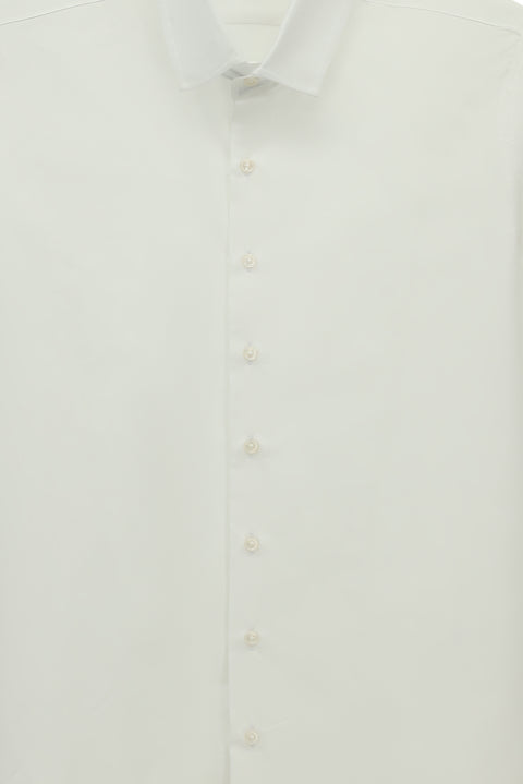 Beyaz Uzun Kol Slim Fit Dar Kesim Klasik Desenli Pamuk Gömlek