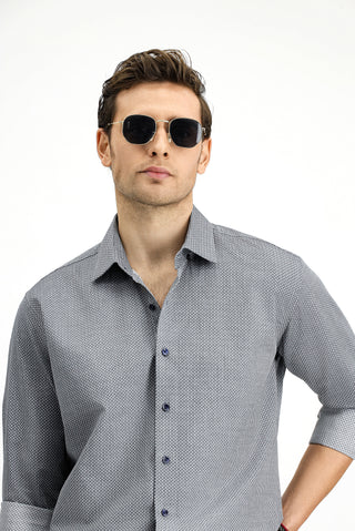  Orta Gri Uzun Kol Slim Fit Dar Kesim Klasik Desenli Pamuk Gömlek