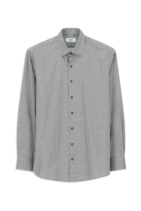 Orta Gri Uzun Kol Slim Fit Dar Kesim Klasik Desenli Pamuk Gömlek