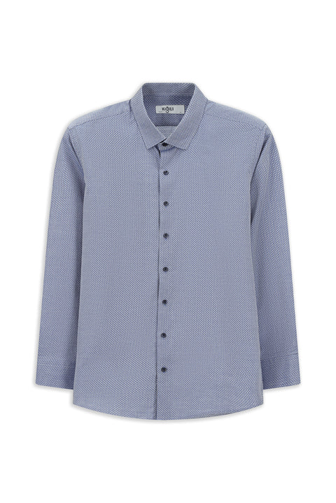 Koyu Mavi  Uzun Kol Slim Fit Dar Kesim Klasik Desenli Pamuk Gömlek