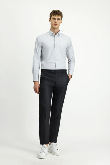  Açık Gri Uzun Kol Slim Fit Dar Kesim Klasik Desenli Pamuk Gömlek
