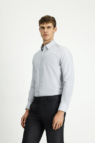  Açık Gri Uzun Kol Slim Fit Dar Kesim Klasik Desenli Pamuk Gömlek