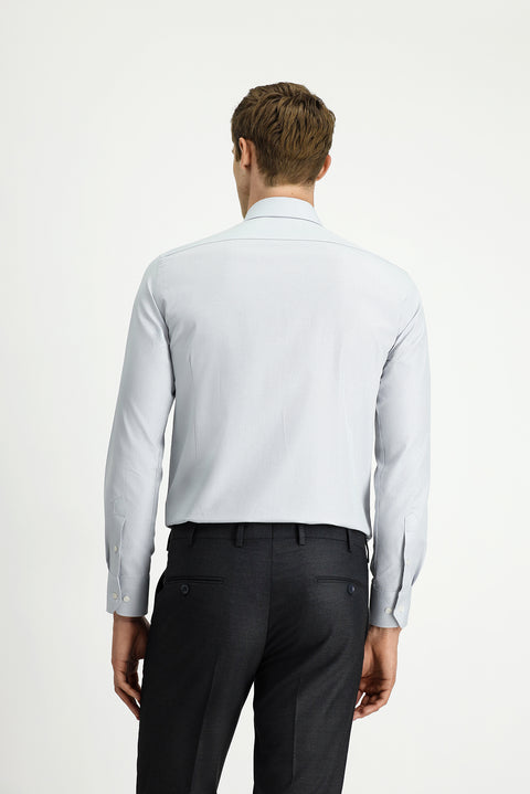 Açık Gri Uzun Kol Slim Fit Dar Kesim Klasik Desenli Pamuk Gömlek