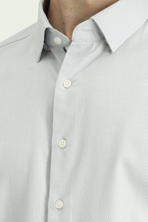 Açık Gri Uzun Kol Slim Fit Dar Kesim Klasik Desenli Pamuk Gömlek