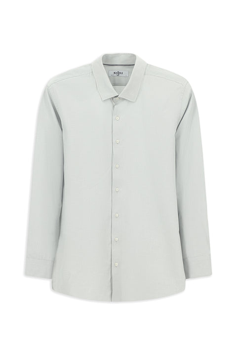 Açık Gri Uzun Kol Slim Fit Dar Kesim Klasik Desenli Pamuk Gömlek