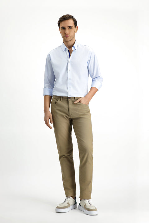 Açık Mavi Uzun Kol Slim Fit Dar Kesim Klasik Desenli Pamuk Gömlek