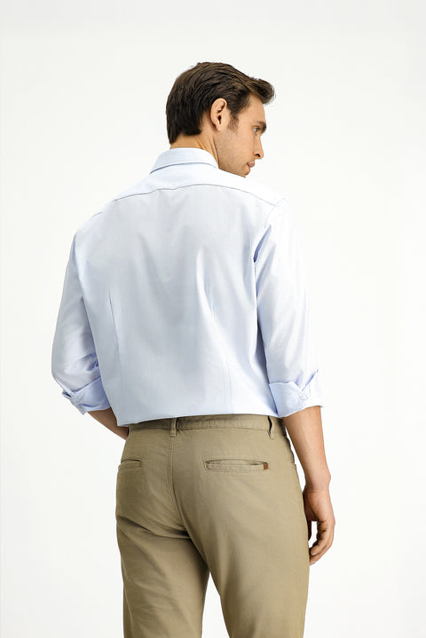 Açık Mavi Uzun Kol Slim Fit Dar Kesim Klasik Desenli Pamuk Gömlek