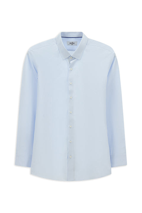 Açık Mavi Uzun Kol Slim Fit Dar Kesim Klasik Desenli Pamuk Gömlek