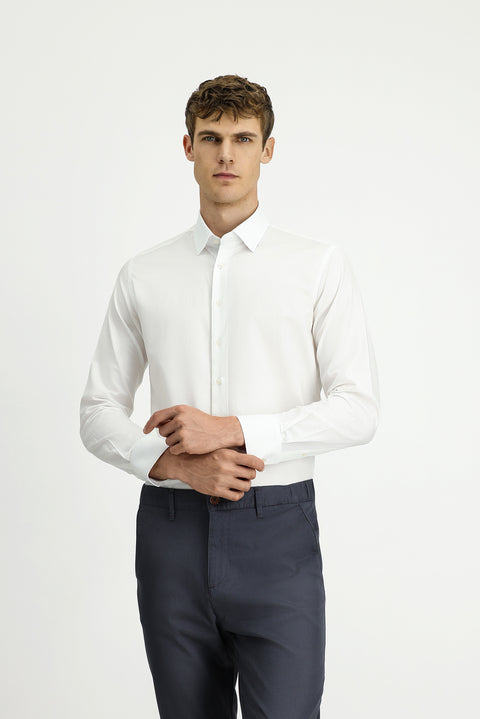 Beyaz Uzun Kol Slim Fit Dar Kesim Klasik Desenli Pamuk Gömlek