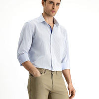 Mavi Uzun Kol Slim Fit Dar Kesim Klasik Desenli Pamuk Gömlek