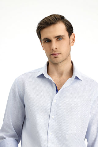  Mavi Uzun Kol Slim Fit Dar Kesim Klasik Desenli Pamuk Gömlek