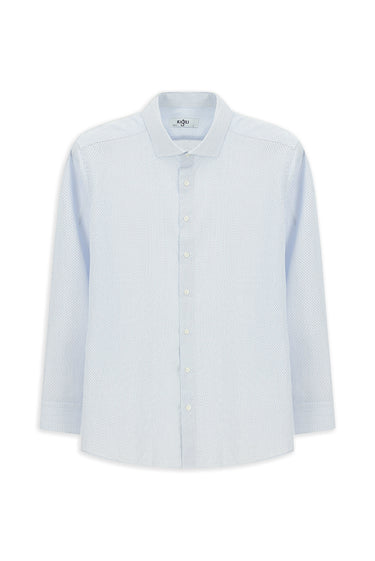 Mavi Uzun Kol Slim Fit Dar Kesim Klasik Desenli Pamuk Gömlek