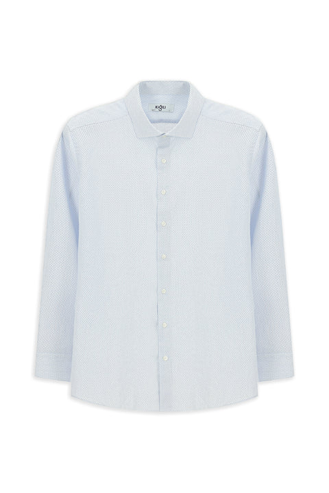 Mavi Uzun Kol Slim Fit Dar Kesim Klasik Desenli Pamuk Gömlek