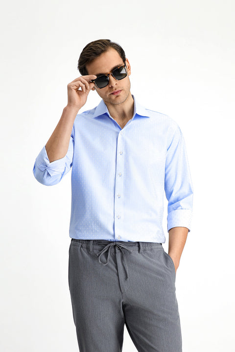 Mavi Uzun Kol Slim Fit Dar Kesim Klasik Desenli Pamuk Gömlek