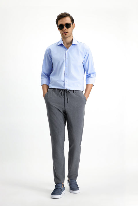 Mavi Uzun Kol Slim Fit Dar Kesim Klasik Desenli Pamuk Gömlek