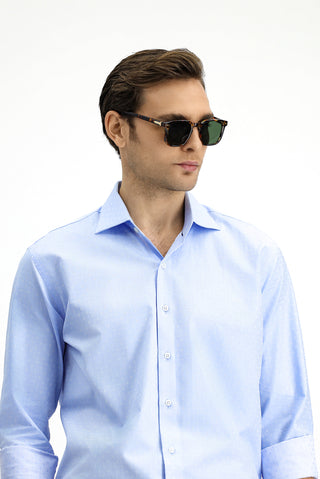  Mavi Uzun Kol Slim Fit Dar Kesim Klasik Desenli Pamuk Gömlek