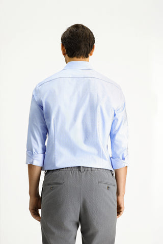  Mavi Uzun Kol Slim Fit Dar Kesim Klasik Desenli Pamuk Gömlek