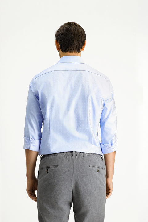 Mavi Uzun Kol Slim Fit Dar Kesim Klasik Desenli Pamuk Gömlek