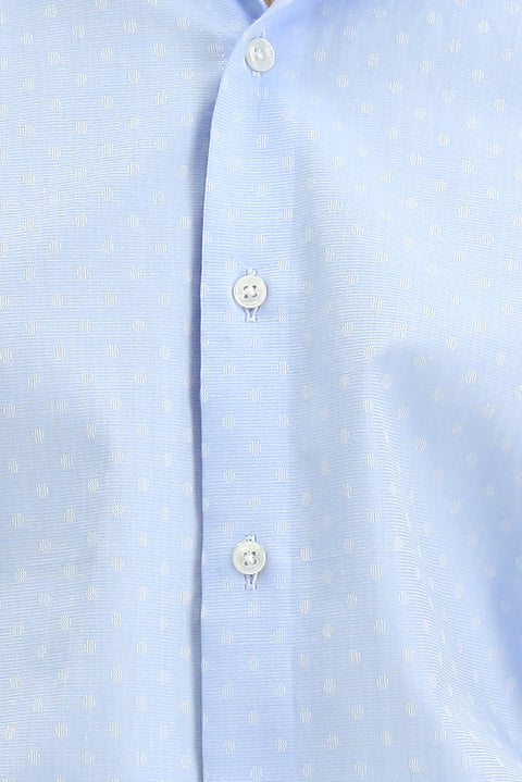 Mavi Uzun Kol Slim Fit Dar Kesim Klasik Desenli Pamuk Gömlek