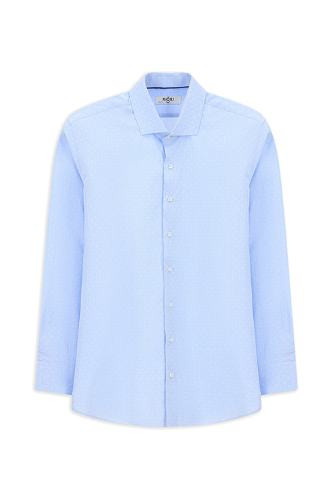 Mavi Uzun Kol Slim Fit Dar Kesim Klasik Desenli Pamuk Gömlek