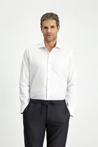  Beyaz Uzun Kol Slim Fit Dar Kesim Klasik Desenli Pamuk Gömlek