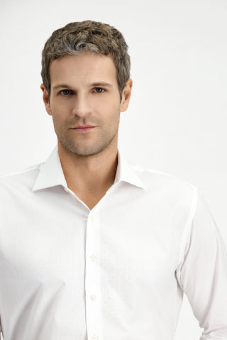  Beyaz Uzun Kol Slim Fit Dar Kesim Klasik Desenli Pamuk Gömlek