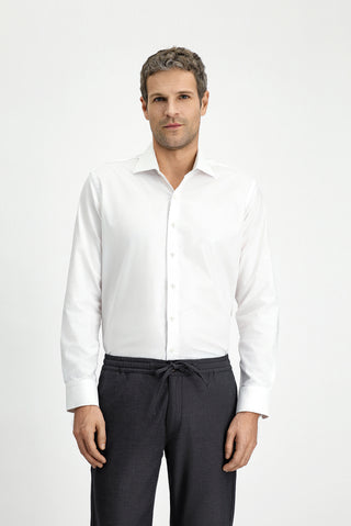  Beyaz Uzun Kol Slim Fit Dar Kesim Klasik Desenli Pamuk Gömlek
