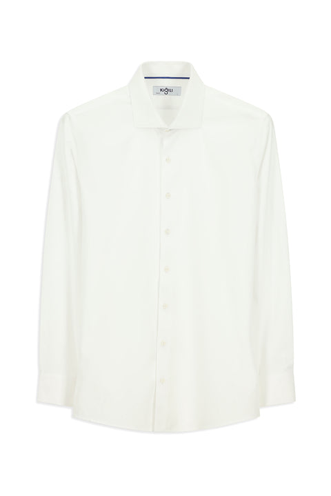 Beyaz Uzun Kol Slim Fit Dar Kesim Klasik Desenli Pamuk Gömlek