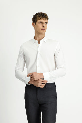  Beyaz Uzun Kol Slim Fit Dar Kesim Klasik Desenli Pamuk Gömlek