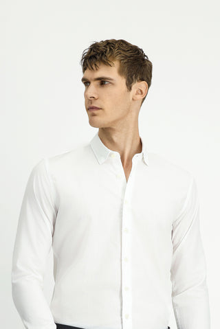  Beyaz Uzun Kol Slim Fit Dar Kesim Klasik Desenli Pamuk Gömlek