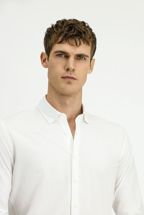 Beyaz Uzun Kol Slim Fit Dar Kesim Klasik Desenli Pamuk Gömlek