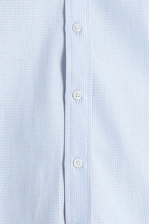 Gök Mavisi Uzun Kol Slim Fit Dar Kesim Klasik Desenli Pamuklu Kolay Ütülenebilir Gömlek