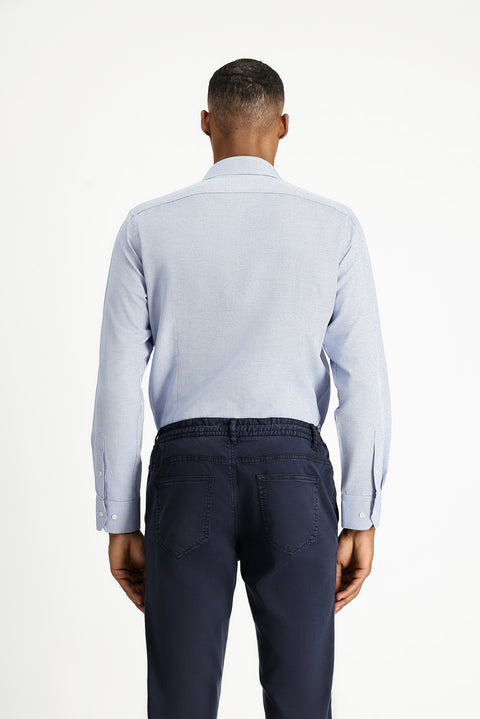 Mavi Uzun Kol Slim Fit Dar Kesim Klasik Desenli Pamuklu Kolay Ütülenebilir Gömlek