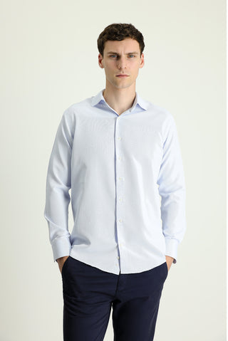  Açık Mavi Uzun Kol Slim Fit Dar Kesim Klasik Desenli Pamuklu Kolay Ütülenebilir Gömlek