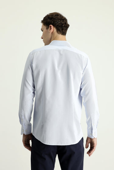 Açık Mavi Uzun Kol Slim Fit Dar Kesim Klasik Desenli Pamuklu Kolay Ütülenebilir Gömlek