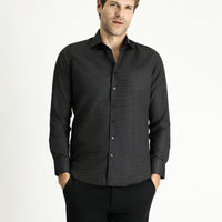 Siyah Uzun Kol Slim Fit Dar Kesim Klasik Desenli Pamuklu Kolay Ütülenebilir Gömlek