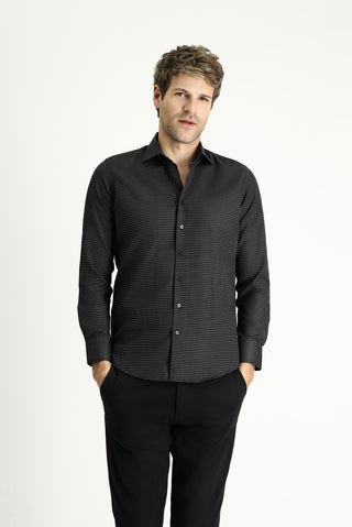  Siyah Uzun Kol Slim Fit Dar Kesim Klasik Desenli Pamuklu Kolay Ütülenebilir Gömlek-Ki??l?