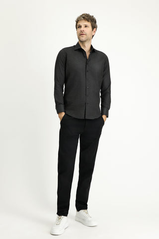  Siyah Uzun Kol Slim Fit Dar Kesim Klasik Desenli Pamuklu Kolay Ütülenebilir Gömlek-Ki??l?