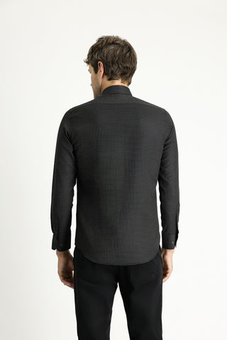  Siyah Uzun Kol Slim Fit Dar Kesim Klasik Desenli Pamuklu Kolay Ütülenebilir Gömlek-Ki??l?