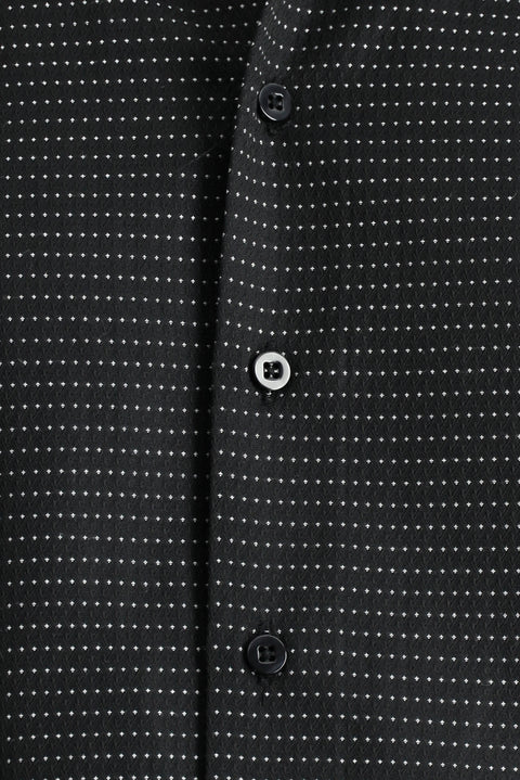 Siyah Uzun Kol Slim Fit Dar Kesim Klasik Desenli Pamuklu Kolay Ütülenebilir Gömlek