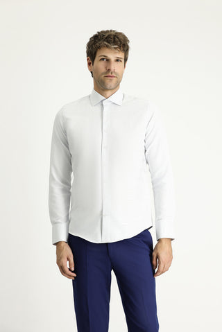  Uçuk Mavi Uzun Kol Slim Fit Dar Kesim Klasik Desenli Pamuklu Kolay Ütülenebilir Gömlek