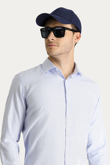  Açık Mavi Uzun Kol Slim Fit Dar Kesim Non Iron Desenli Pamuklu Gömlek