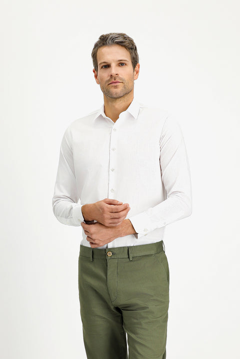 Beyaz Uzun Kol Slim Fit Dar Kesim Klasik Non Iron Desenli Pamuklu Gömlek