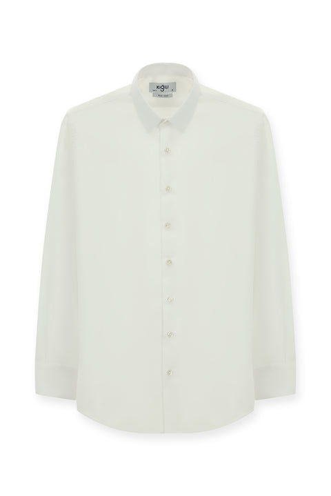 Beyaz Uzun Kol Slim Fit Dar Kesim Klasik Non Iron Desenli Pamuklu Gömlek