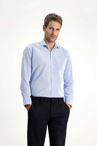  Aç?k Mavi Uzun Kol Slim Fit Dar Kesim Non Iron Klasik Desenli Pamuklu Gömlek-Ki??l?