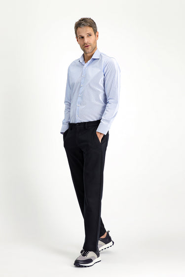  Açık Mavi Uzun Kol Slim Fit Dar Kesim Non Iron Klasik Desenli Pamuklu Gömlek