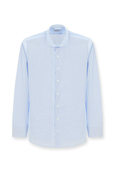 Açık Mavi Uzun Kol Slim Fit Dar Kesim Non Iron Klasik Desenli Pamuklu Gömlek
